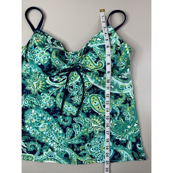 Lands' End Womens Tankini Swimsuit Top 12 Green Black Paisley Underwired Classic - Picture 7 of 15